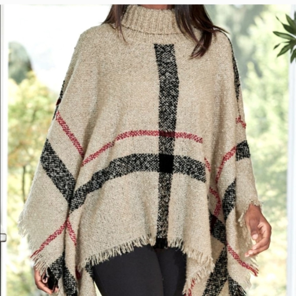 Plaid Poncho Sweater